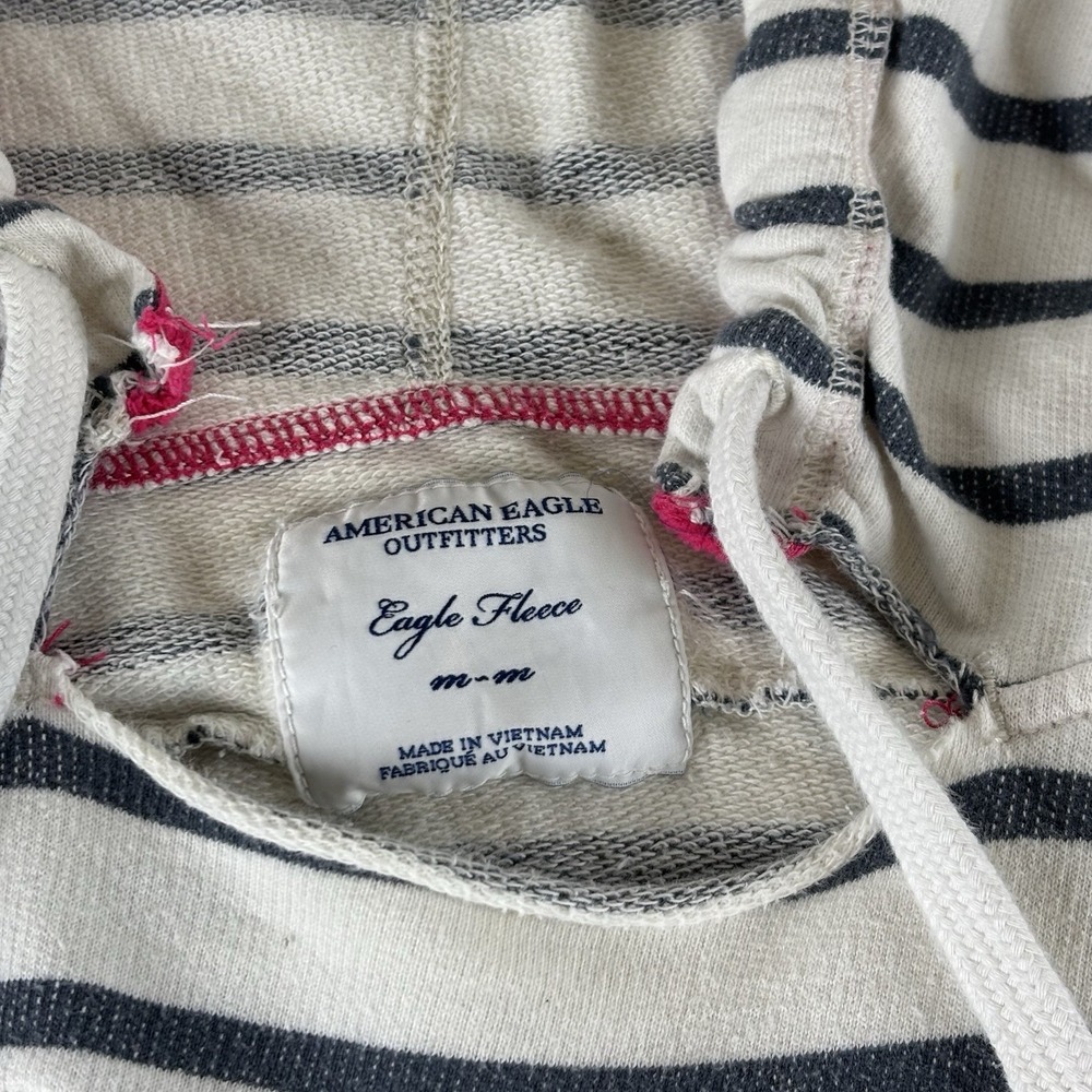 American Eagle Outfitters Eagle Fleece Striped Pullover Hoodie Size Medium - Picture 6 of 8